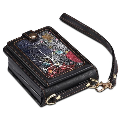 For Samsung Galaxy Z Flip6 5G Case Leather+PC Phone Cover with Card Holder Long Strap