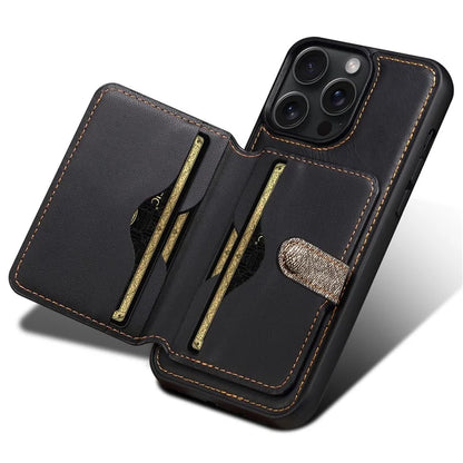 ESEBLE For iPhone 14 Pro Case Kickstand PU Leather Back Shell with Card Slots Color Splicing