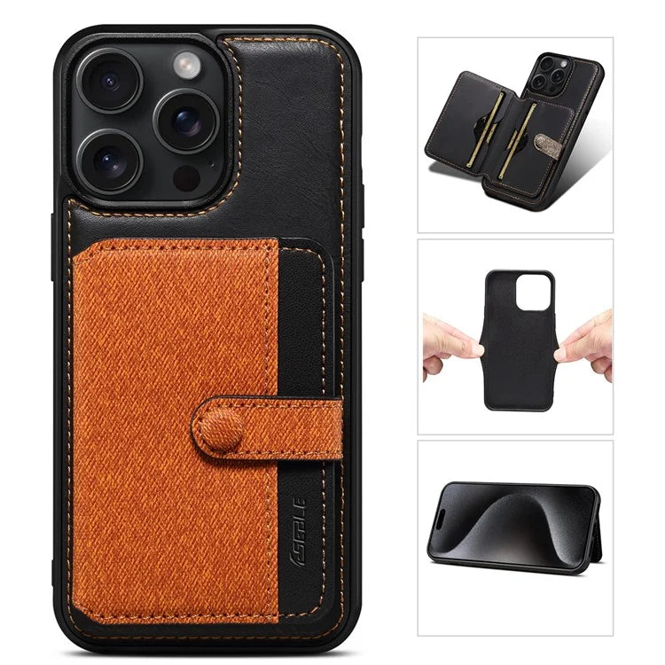 ESEBLE For iPhone 14 Pro Case Kickstand PU Leather Back Shell with Card Slots Color Splicing