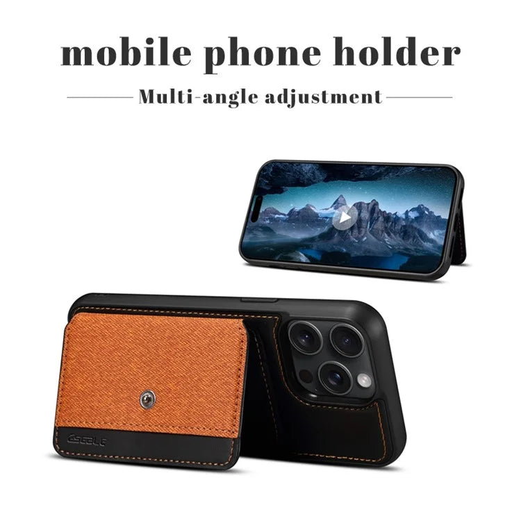ESEBLE For iPhone 14 Pro Case Kickstand PU Leather Back Shell with Card Slots Color Splicing