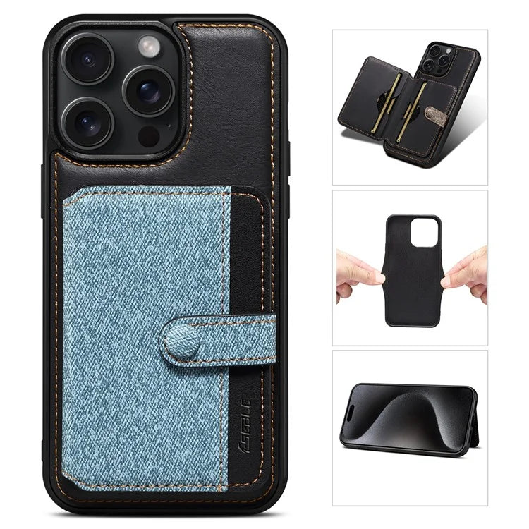 ESEBLE For iPhone 14 Pro Case Kickstand PU Leather Back Shell with Card Slots Color Splicing