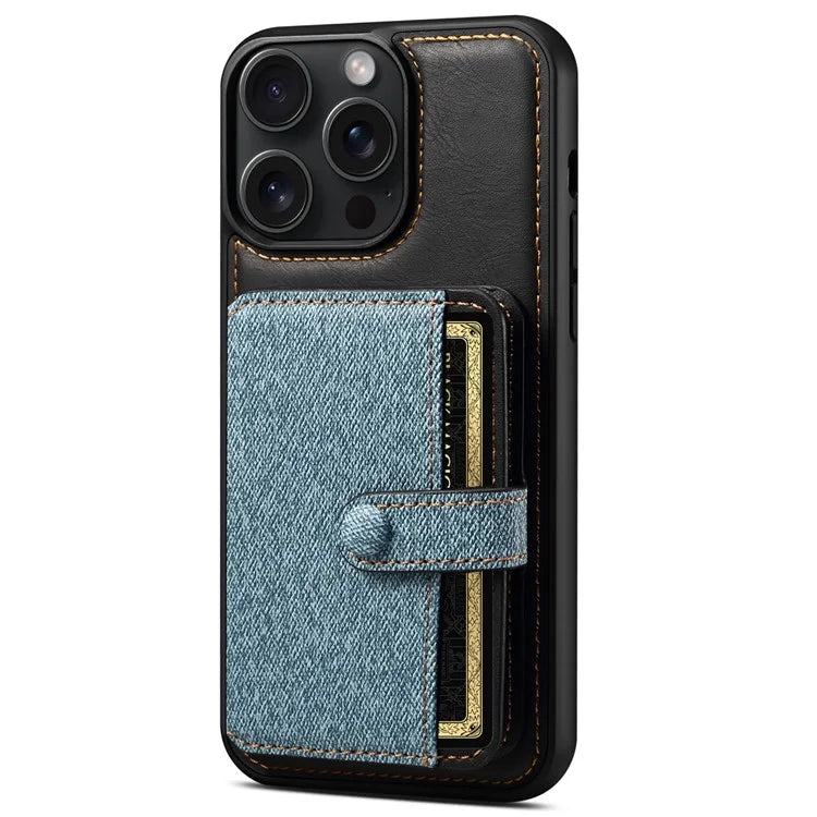 ESEBLE For iPhone 14 Pro Case Kickstand PU Leather Back Shell with Card Slots Color Splicing