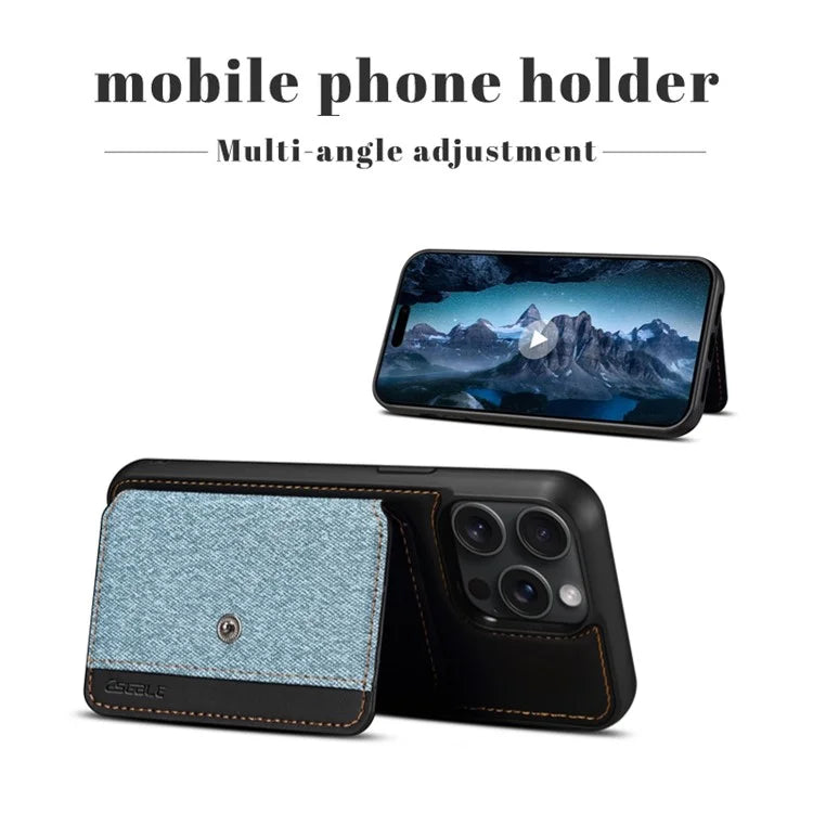 ESEBLE For iPhone 14 Pro Case Kickstand PU Leather Back Shell with Card Slots Color Splicing