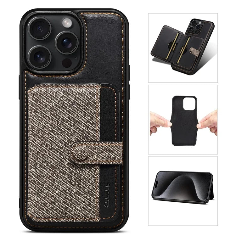 ESEBLE For iPhone 15 Pro Max Back Case Card Holder PU Leather + PC + TPU Phone Cover