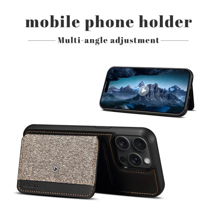 ESEBLE For iPhone 15 Pro Max Back Case Card Holder PU Leather + PC + TPU Phone Cover