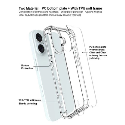 IMAK For iPhone 16 Clear Case Airbag Corners TPU Frame PC Back Cover