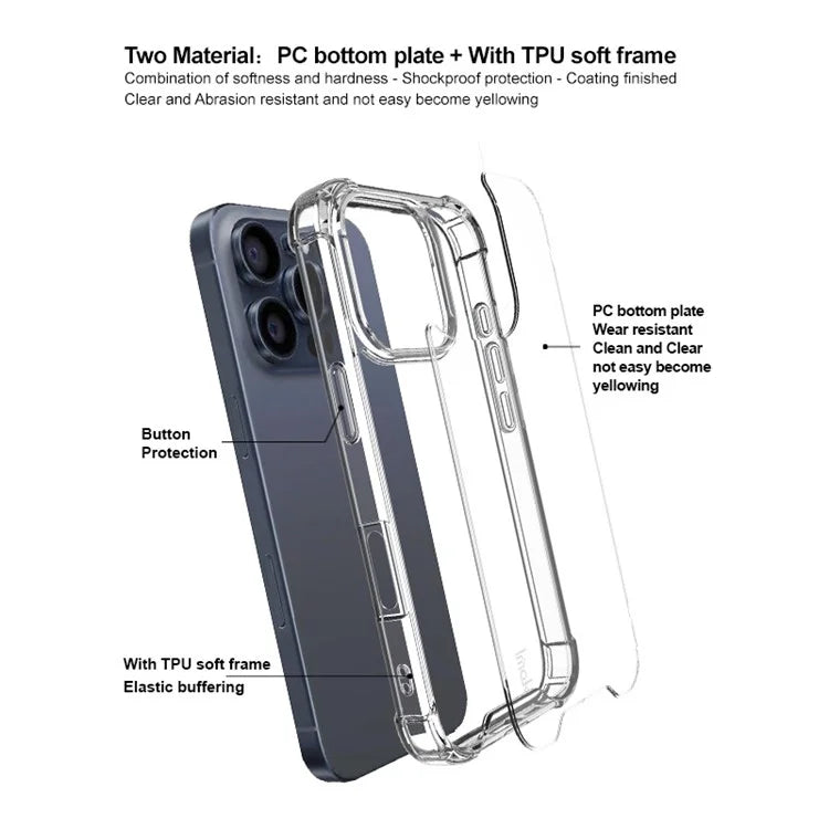 IMAK For iPhone 16 Pro Case Anti-Drop Transparent PC+TPU Phone Cover