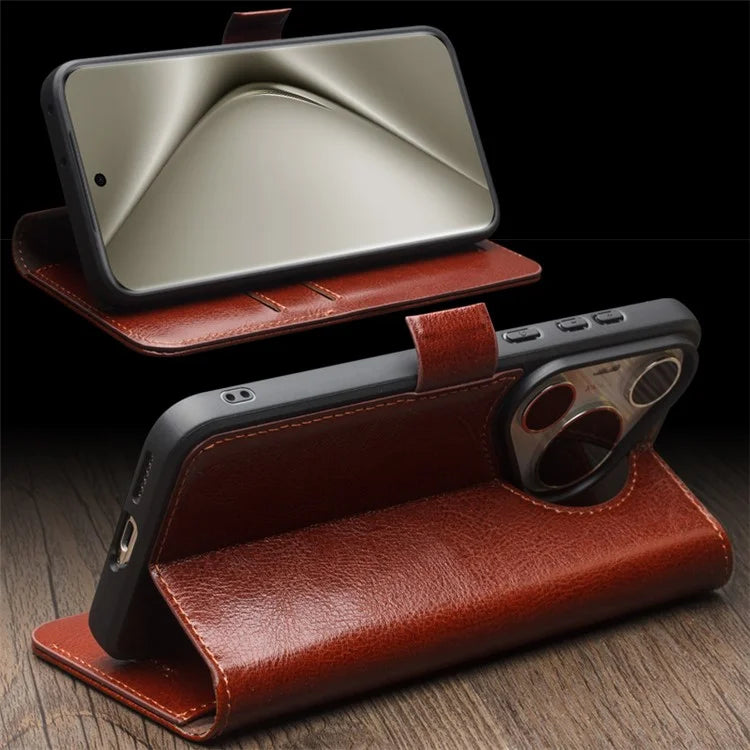 QIALINO For Huawei Pura 70 Ultra Wallet Case Genuine Cow Leather Flip Phone Cover