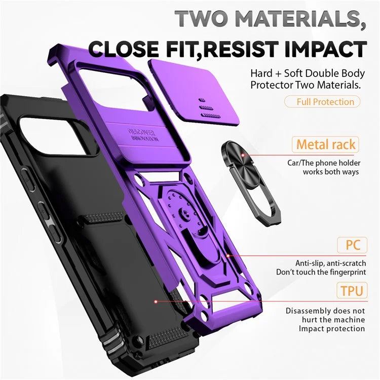 For Google Pixel 9 / 9 Pro Case Camera Protection PC+TPU Phone Cover with Kickstand