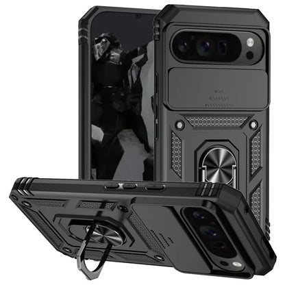 For Google Pixel 9 Pro XL Case Rugged PC+TPU Phone Protector with Slide Camera Cover / Kickstand