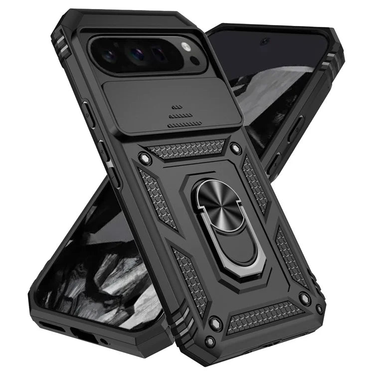 For Google Pixel 9 Pro XL Case Rugged PC+TPU Phone Protector with Slide Camera Cover / Kickstand