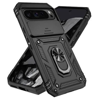 For Google Pixel 9 Pro XL Case Rugged PC+TPU Phone Protector with Slide Camera Cover / Kickstand