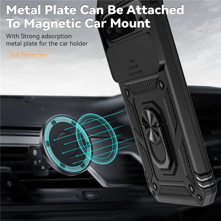 For Google Pixel 9 Pro XL Case Rugged PC+TPU Phone Protector with Slide Camera Cover / Kickstand