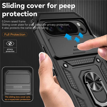 For Google Pixel 9 Pro XL Case Rugged PC+TPU Phone Protector with Slide Camera Cover / Kickstand