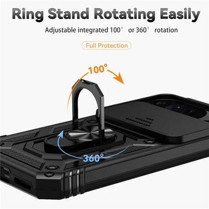 For Google Pixel 9 Pro XL Case Rugged PC+TPU Phone Protector with Slide Camera Cover / Kickstand