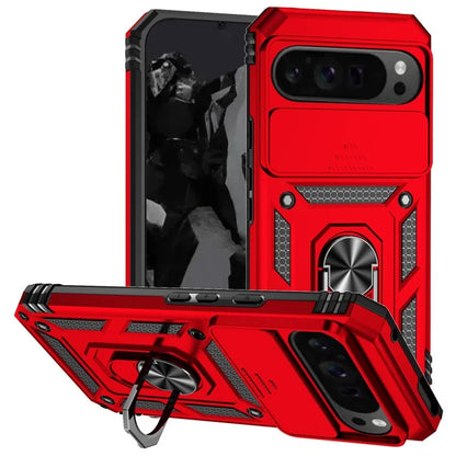 For Google Pixel 9 Pro XL Case Rugged PC+TPU Phone Protector with Slide Camera Cover / Kickstand