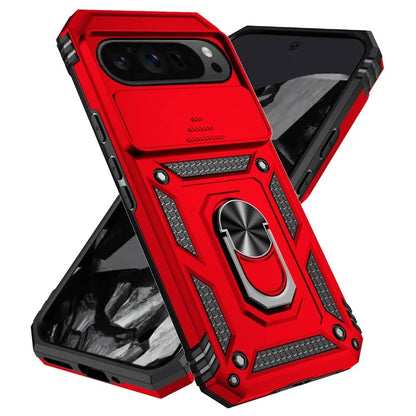For Google Pixel 9 Pro XL Case Rugged PC+TPU Phone Protector with Slide Camera Cover / Kickstand