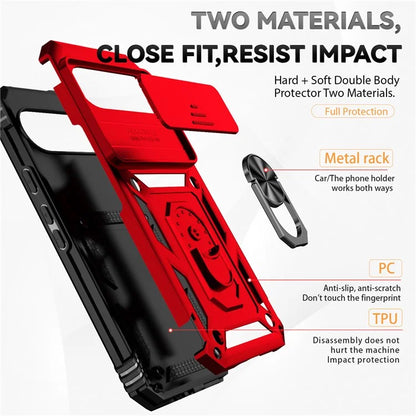 For Google Pixel 9 Pro XL Case Rugged PC+TPU Phone Protector with Slide Camera Cover / Kickstand