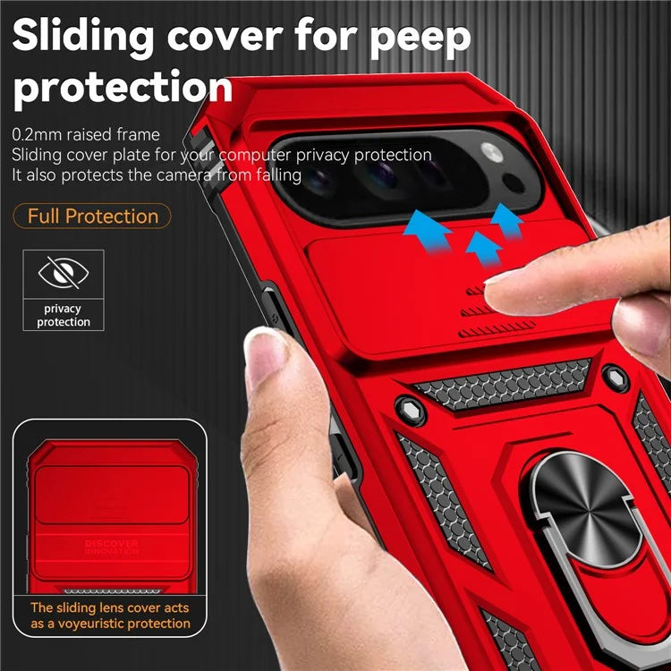 For Google Pixel 9 Pro XL Case Rugged PC+TPU Phone Protector with Slide Camera Cover / Kickstand