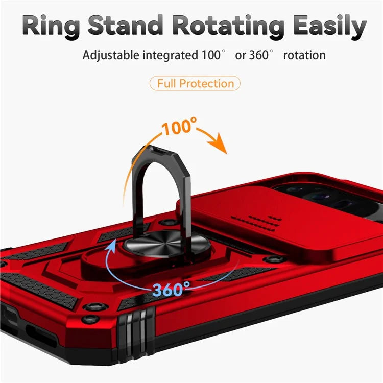 For Google Pixel 9 Pro XL Case Rugged PC+TPU Phone Protector with Slide Camera Cover / Kickstand