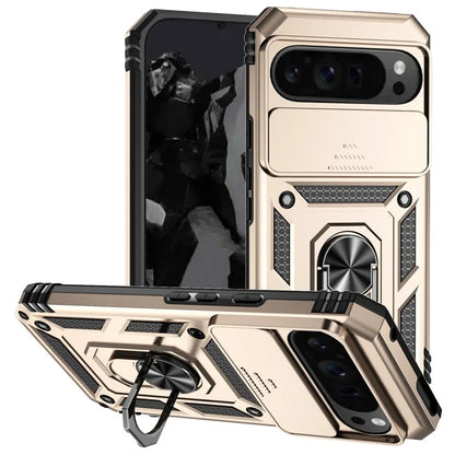 For Google Pixel 9 Pro XL Case Rugged PC+TPU Phone Protector with Slide Camera Cover / Kickstand