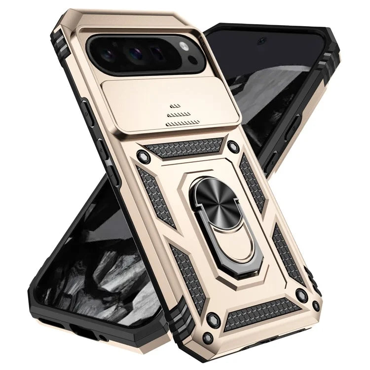 For Google Pixel 9 Pro XL Case Rugged PC+TPU Phone Protector with Slide Camera Cover / Kickstand