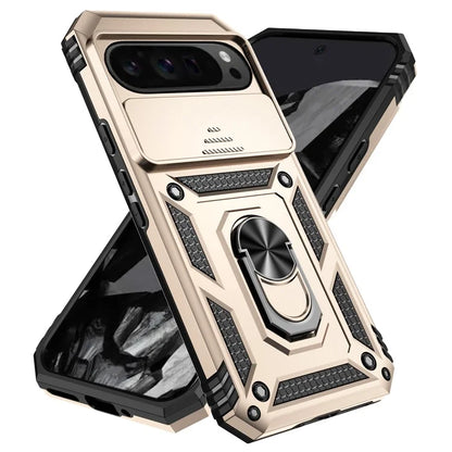 For Google Pixel 9 Pro XL Case Rugged PC+TPU Phone Protector with Slide Camera Cover / Kickstand