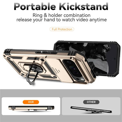 For Google Pixel 9 Pro XL Case Rugged PC+TPU Phone Protector with Slide Camera Cover / Kickstand