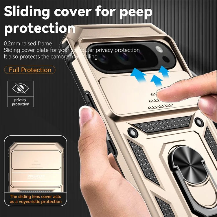For Google Pixel 9 Pro XL Case Rugged PC+TPU Phone Protector with Slide Camera Cover / Kickstand