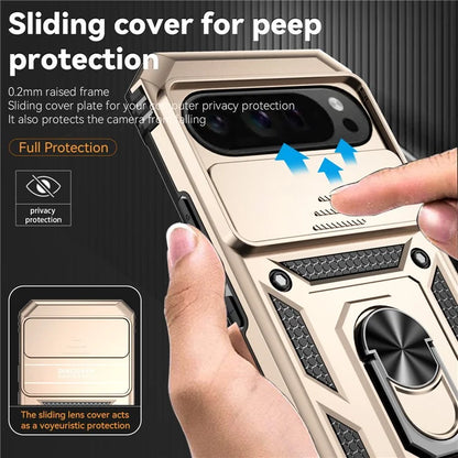 For Google Pixel 9 Pro XL Case Rugged PC+TPU Phone Protector with Slide Camera Cover / Kickstand