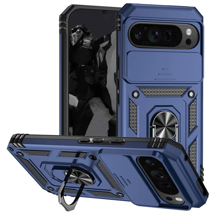 For Google Pixel 9 Pro XL Case Rugged PC+TPU Phone Protector with Slide Camera Cover / Kickstand
