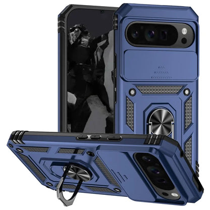 For Google Pixel 9 Pro XL Case Rugged PC+TPU Phone Protector with Slide Camera Cover / Kickstand