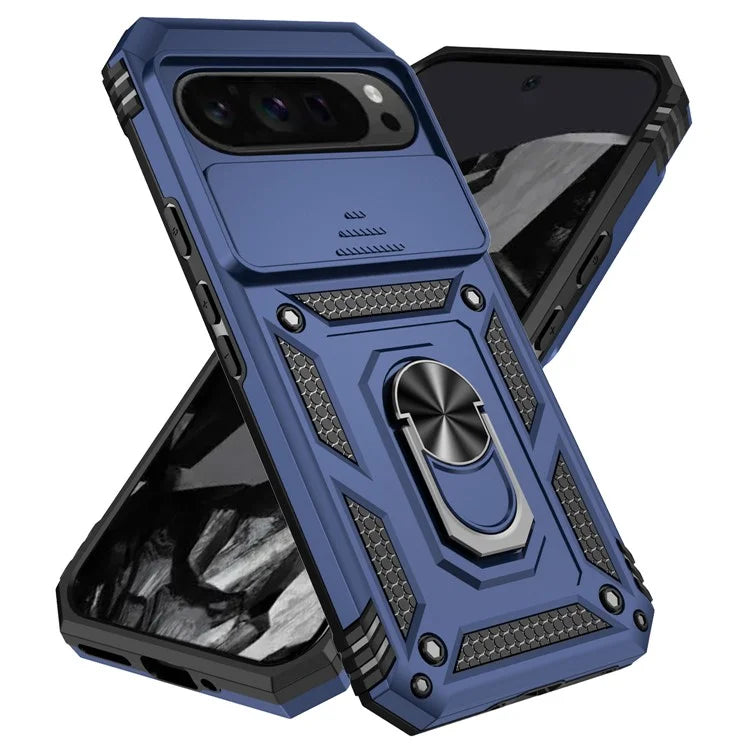 For Google Pixel 9 Pro XL Case Rugged PC+TPU Phone Protector with Slide Camera Cover / Kickstand