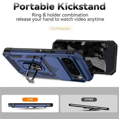 For Google Pixel 9 Pro XL Case Rugged PC+TPU Phone Protector with Slide Camera Cover / Kickstand