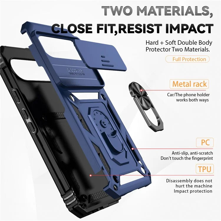 For Google Pixel 9 Pro XL Case Rugged PC+TPU Phone Protector with Slide Camera Cover / Kickstand