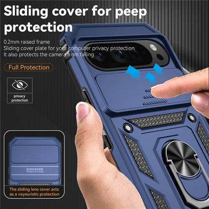 For Google Pixel 9 Pro XL Case Rugged PC+TPU Phone Protector with Slide Camera Cover / Kickstand