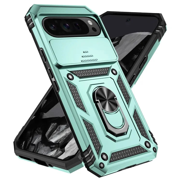 For Google Pixel 9 Pro XL Case Rugged PC+TPU Phone Protector with Slide Camera Cover / Kickstand