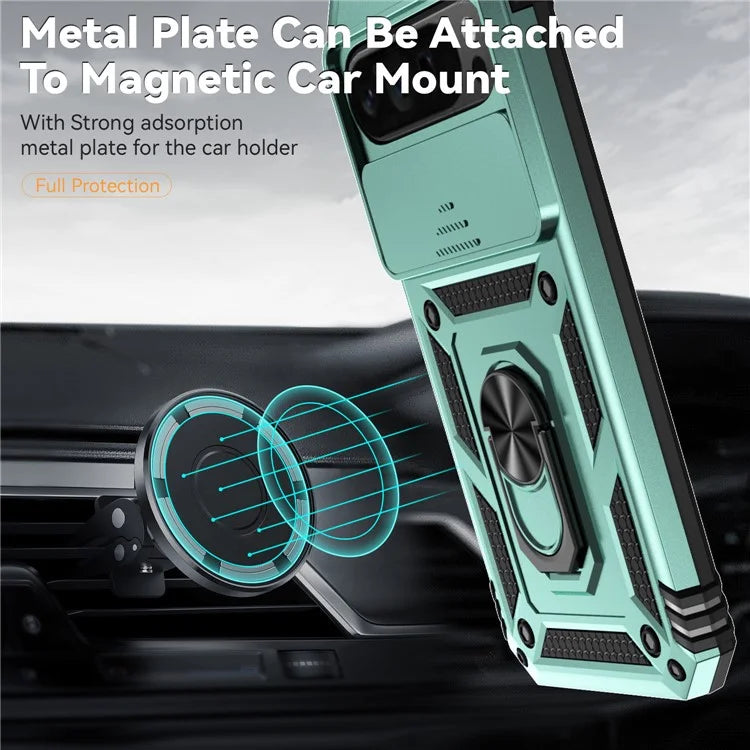 For Google Pixel 9 Pro XL Case Rugged PC+TPU Phone Protector with Slide Camera Cover / Kickstand