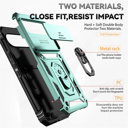 For Google Pixel 9 Pro XL Case Rugged PC+TPU Phone Protector with Slide Camera Cover / Kickstand