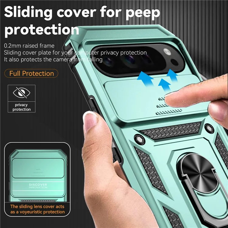 For Google Pixel 9 Pro XL Case Rugged PC+TPU Phone Protector with Slide Camera Cover / Kickstand