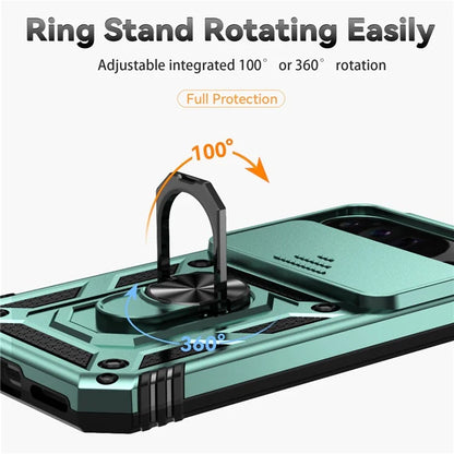 For Google Pixel 9 Pro XL Case Rugged PC+TPU Phone Protector with Slide Camera Cover / Kickstand