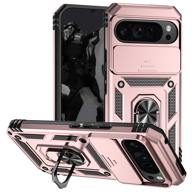 For Google Pixel 9 Pro XL Case Rugged PC+TPU Phone Protector with Slide Camera Cover / Kickstand