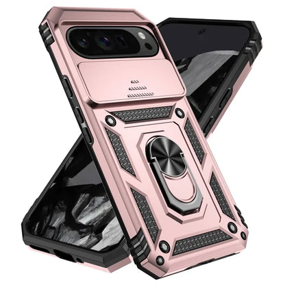 For Google Pixel 9 Pro XL Case Rugged PC+TPU Phone Protector with Slide Camera Cover / Kickstand