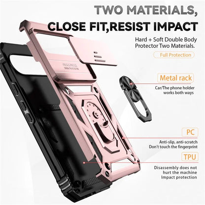 For Google Pixel 9 Pro XL Case Rugged PC+TPU Phone Protector with Slide Camera Cover / Kickstand