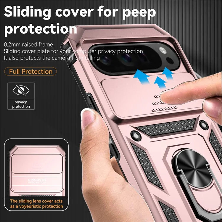 For Google Pixel 9 Pro XL Case Rugged PC+TPU Phone Protector with Slide Camera Cover / Kickstand