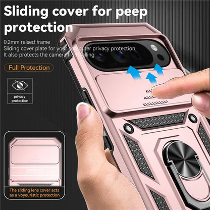 For Google Pixel 9 Pro XL Case Rugged PC+TPU Phone Protector with Slide Camera Cover / Kickstand
