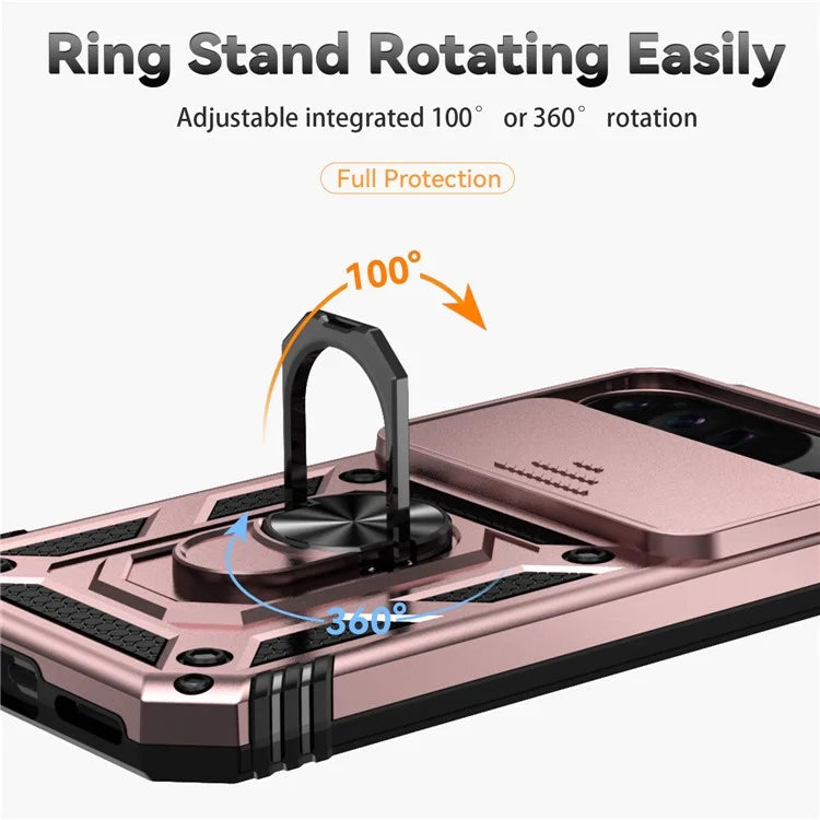 For Google Pixel 9 Pro XL Case Rugged PC+TPU Phone Protector with Slide Camera Cover / Kickstand