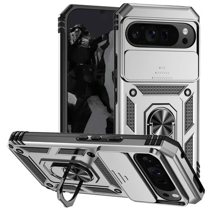 For Google Pixel 9 Pro XL Case Rugged PC+TPU Phone Protector with Slide Camera Cover / Kickstand