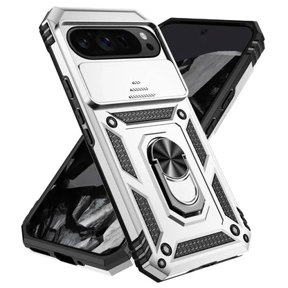 For Google Pixel 9 Pro XL Case Rugged PC+TPU Phone Protector with Slide Camera Cover / Kickstand