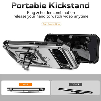 For Google Pixel 9 Pro XL Case Rugged PC+TPU Phone Protector with Slide Camera Cover / Kickstand